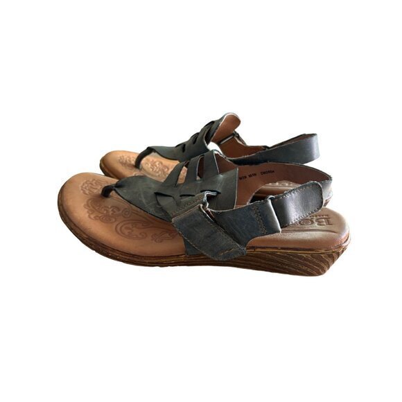 Born Karis Blue Leather Thong Wedge Shoe Sandals Size 8 Wedge D60504‎ - Picture 4 of 12